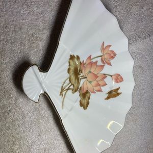 Vintage Porcelain Japanese Nut Candy Trinket Dish Fan Shaped Gold Trim